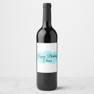 Blue green clouds pastel happy birthday modern kid wine label