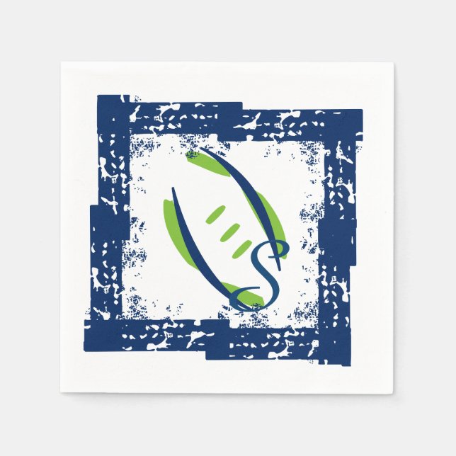 Blue & Green Coctail Napkins-Initial Blue Napkin (Front)