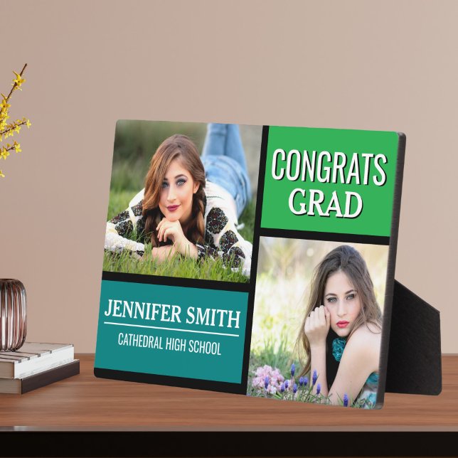 Blue Green Colour Block Modern Photo Graduation Plaque (Creator Uploaded)