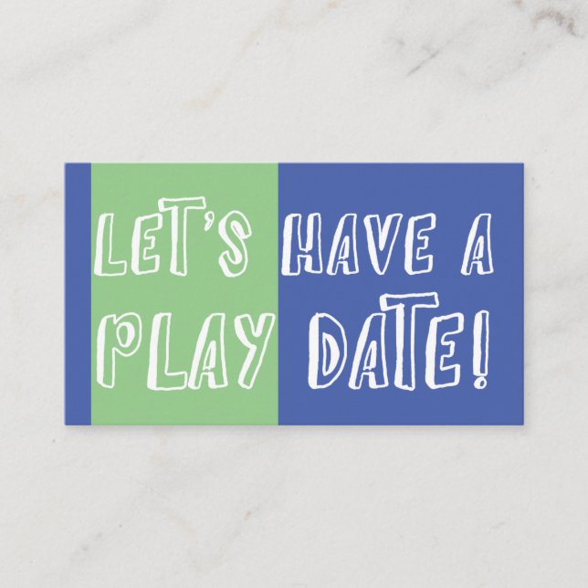 Blue Green Colour Block Playful Play Date Calling Card (Front)