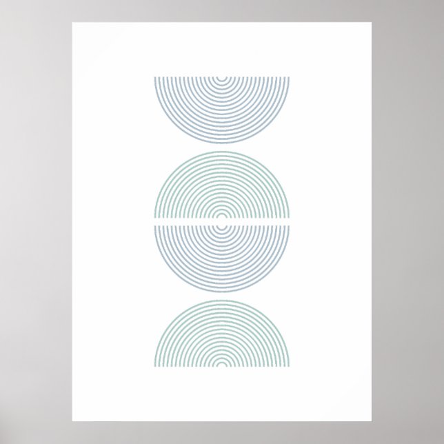 Blue & Green Colour Half Circles Minimalist Art Poster (Front)