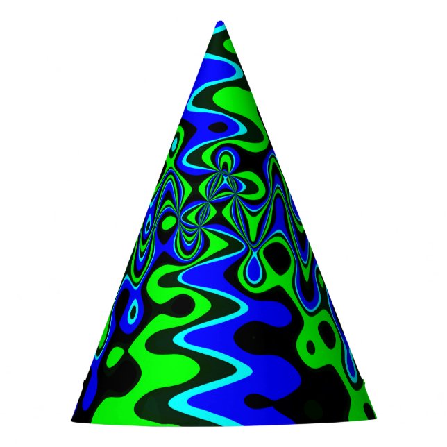 Blue & Green Colourful Psychedelic Party Hat (Front)