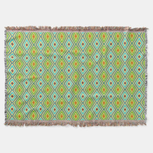 Blue Green Cool Tones Diamond Pattern Throw Blanket
