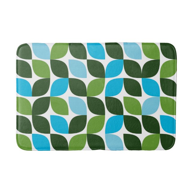 Blue, green, cool, trendy, modern nature abstract bath mat (Front)