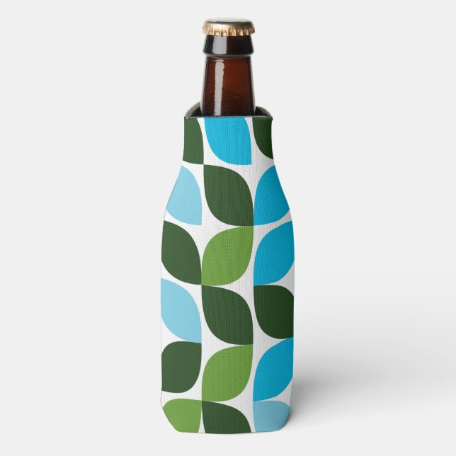 Blue, green, cool, trendy, modern nature abstract bottle cooler (Bottle Front)