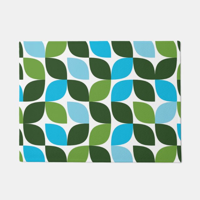 Blue, green, cool, trendy, modern nature abstract doormat (Front)