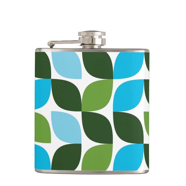Blue, green, cool, trendy, modern nature abstract hip flask (Front)