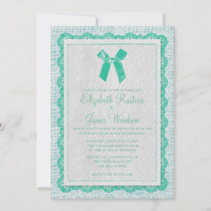 Blue & Green Country Burlap Wedding Invitations