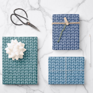 Blue Green Crochet Yarn Pattern Wrapping Paper Sheet