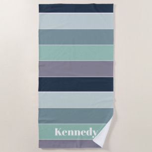 Blue Green Custom Summer Colour Block Stripes Beach Towel