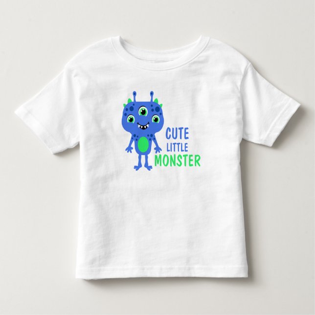 Blue Green Cute Little 3-Eyed Monster Kids Toddler T-Shirt (Front)