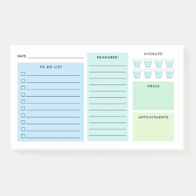 Blue Green Daily Organiser - To Do List Post-it Notes (Front)