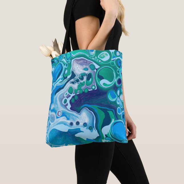 Blue Green Digital Marble Fluid Art  Tote Bag (Close Up)