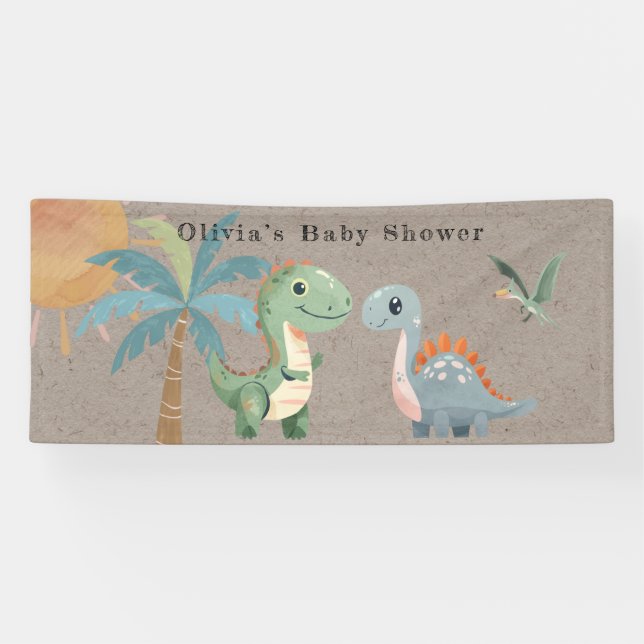 Blue Green Dinosaur Boy Baby Shower  Banner (Horizontal)