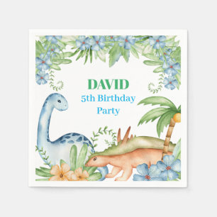 Blue & Green Dinosaur floral birthday party Napkin