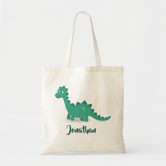 Blue green dinosaur personalised tote bag. bag (Front)