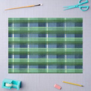 Blue Green Distressed Plaid Pattern Decoupage Tissue Paper