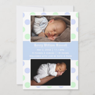 Blue & Green Dots 2 Photos - Birth Announcement