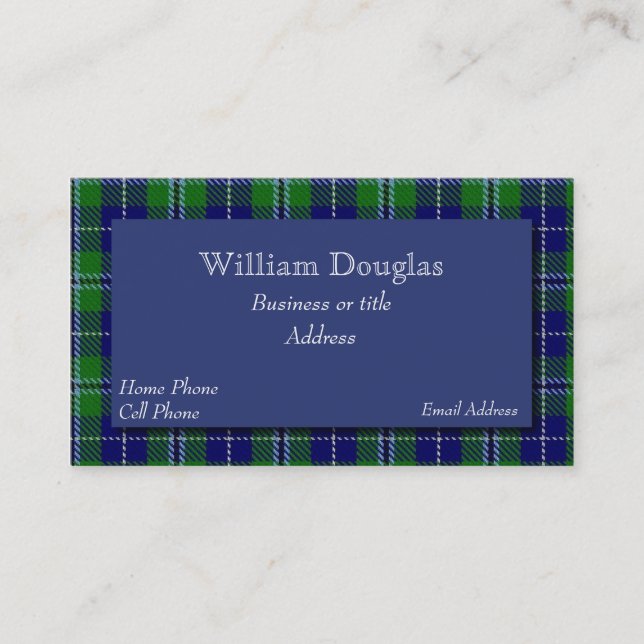 Blue & Green Douglas Scottish Tartan Plaid Custom Business Card (Front)