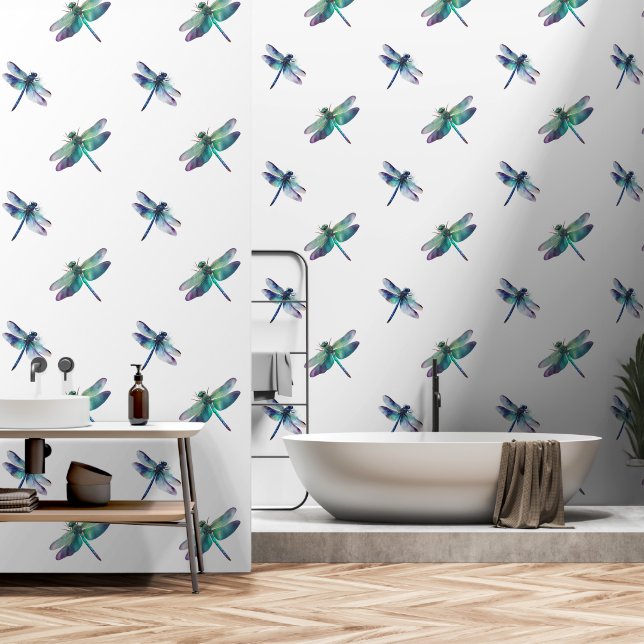 Blue Green Dragonflies Wallpaper (Bathroom)