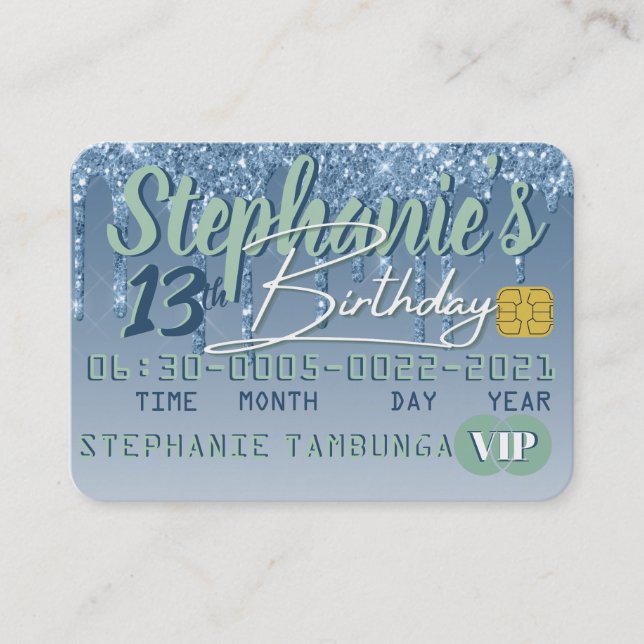  Blue|Green Drip Glitter VIP Credit Card Birthday (Front)