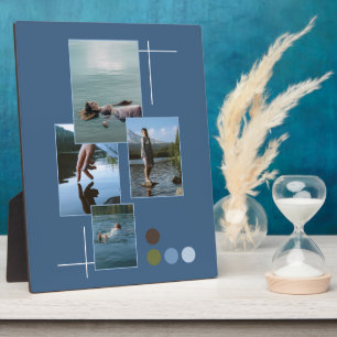 Blue Green Drown Photo Collage Script Plaque