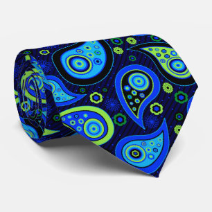 Blue green elegant vintage paisley pattern tie