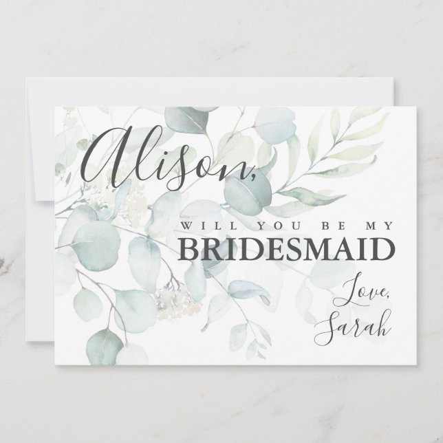 Blue Green Eucalyptus Bridesmaid Proposal Card (Front)