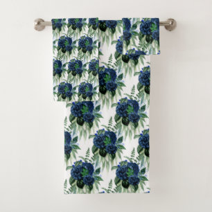 BLUE GREEN EUCALYPTUS FLORAL BATHROOM TOWEL SET