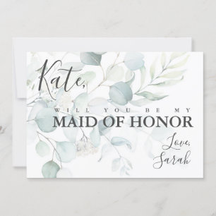Blue Green Eucalyptus Maid of Honour Proposal Card