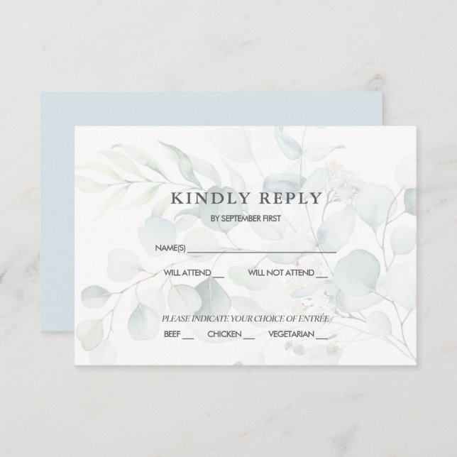 Blue Green Eucalyptus Wedding RSVP Response Invitation (Front/Back)