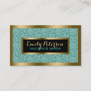 Blue-Green Faux Glitter Gold Accents  Business Card