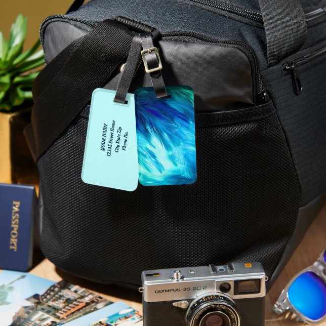 Blue Green Feather Abstract Luggage Tag (Front & Back)