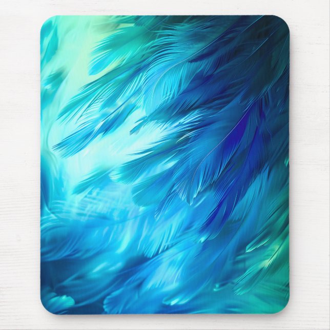 Blue Green Feather Abstract Mouse Pad (Front)