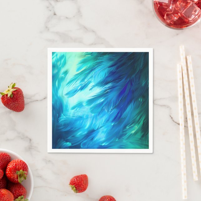 Blue Green Feather Abstract Napkin (Insitu)