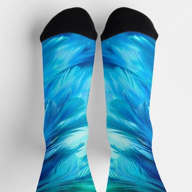 Blue Green Feather Abstract Socks (Top)