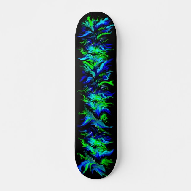 Blue Green Flames in Rainbow Style Skateboard (Front)