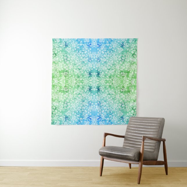 Blue Green floral abstract Tapestry (In Situ)
