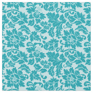 Blue Green Floral Damask Pattern Fabric