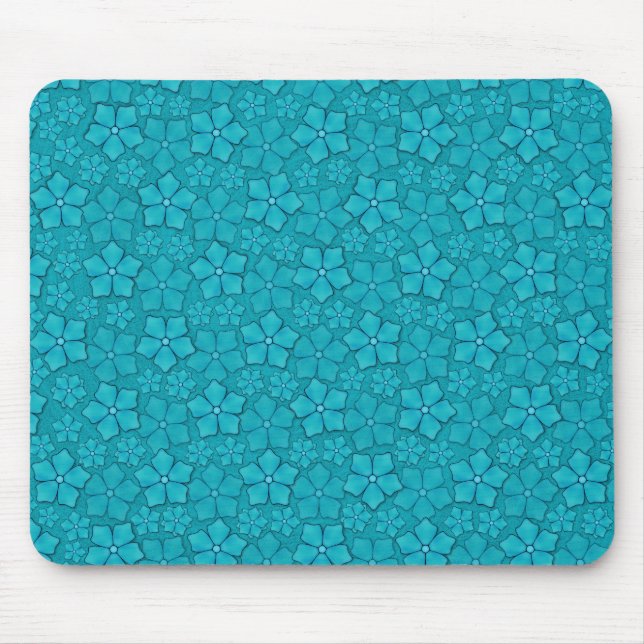 Blue-green floral design mouse pad (Front)
