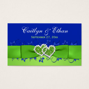 Blue, Green Floral, Hearts Wedding Favour Tag