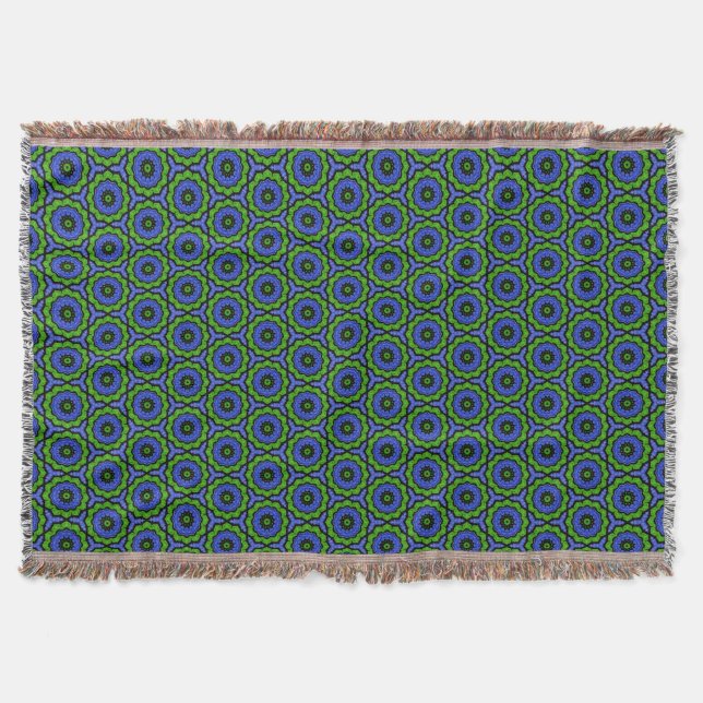 Blue Green Floral Mandala Throw Blanket (Front)