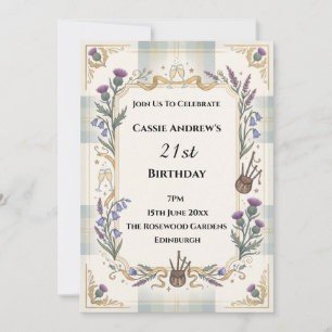 Blue Green Floral Milestone Birthday Invitation