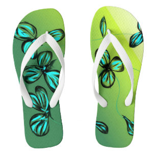 Blue Green Floral Retro Flip Flops
