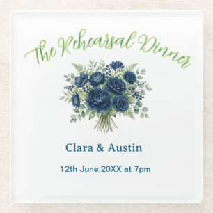 blue green floral the rehearsal dinner editable na glass coaster
