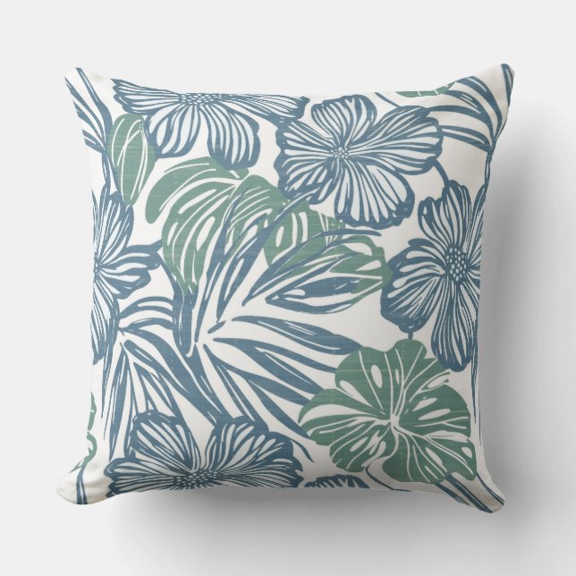 Blue & Green Floral Throw Pillow (Front)
