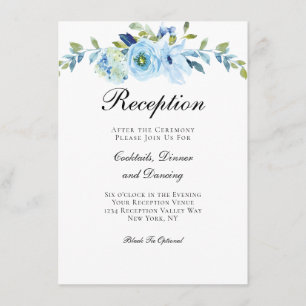 Blue Green Floral Traditional Wedding Reception Enclosure Card