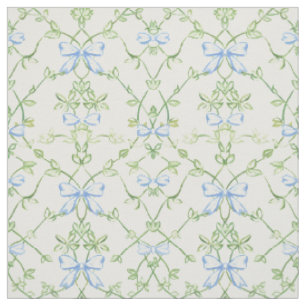 Blue Green Floral Trellis Pattern Fabric