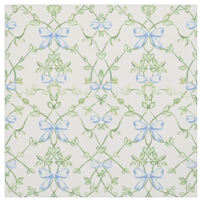 Blue Green Floral Trellis Pattern Fabric (Swatch)