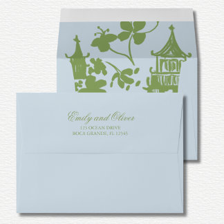 Blue Green Floral Watercolor Wedding Envelope
